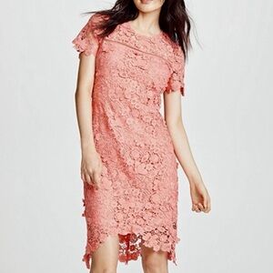 NWOT$315 Shoshanna Dalia Asymmetrical 3D Floral Lace Dress, Pink Coral, 6, Small